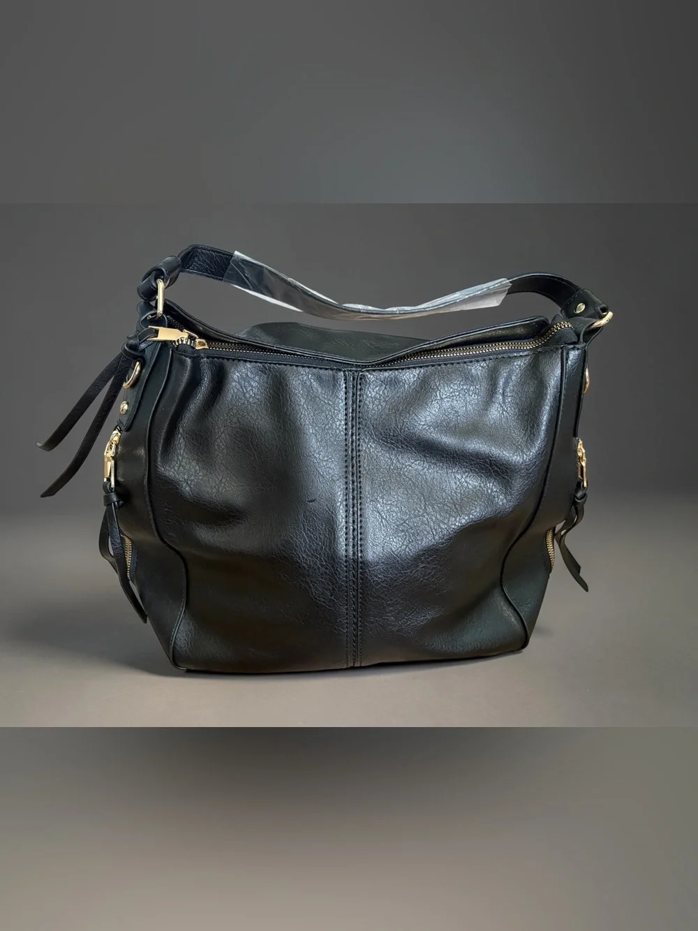 Black Faux Leather Hobo Purse